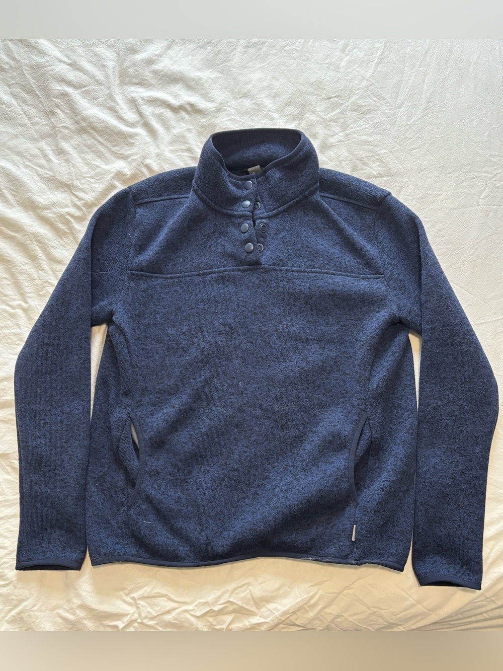 Eddie Bauer Navy Blue Button-Front Fleece Pullover Sweater